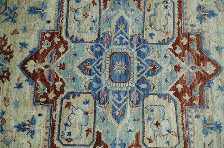 Hand Knotted Blue, Ivory and Rust Antique Persian Heriz Serapi Wool Rug