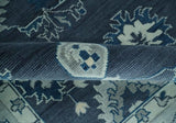 Hand Knotted Blue, Silver and Ivory Traditional Oushak Vintage Style Wool Rug