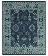 Hand Knotted Blue, Silver and Ivory Traditional Oushak Vintage Style Wool Rug