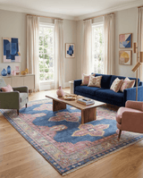 Hand Knotted Blue, Silver and Pink Traditional Heriz Serapi Wool Rug, Living Room and Bedroom Rug