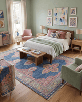 Hand Knotted Blue, Silver and Pink Traditional Heriz Serapi Wool Rug, Living Room and Bedroom Rug