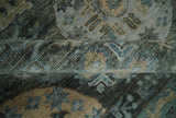 Hand Knotted Charcoal, and Aqua Oriental Khotan Multi Size Traditional Wool Area Rug