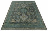 Hand Knotted Charcoal, and Aqua Oriental Khotan Multi Size Traditional Wool Area Rug