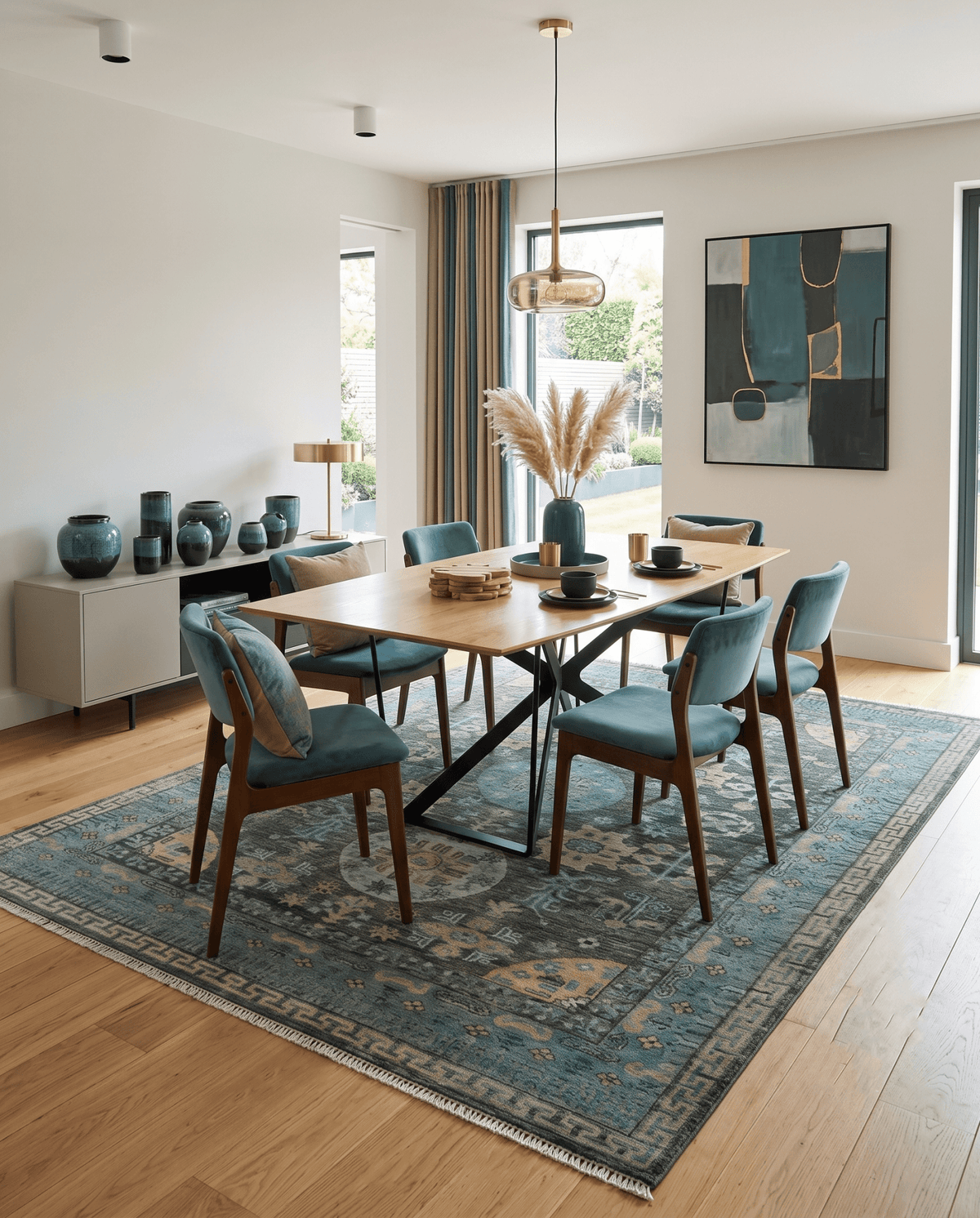 Hand Knotted Charcoal, and Aqua Oriental Khotan Multi Size Traditional Wool Area Rug