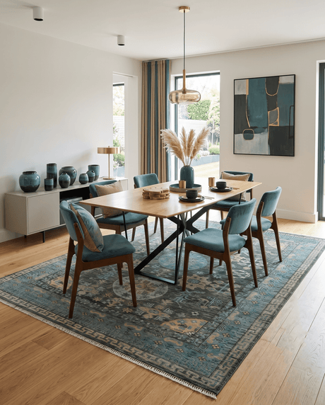 Hand Knotted Charcoal, and Aqua Oriental Khotan Multi Size Traditional Wool Area Rug