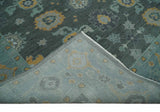 Hand Knotted Charcoal and Aqua Traditional Multi Size Oushak Wool Area Rug