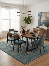 Hand Knotted Charcoal and Aqua Traditional Multi Size Oushak Wool Area Rug