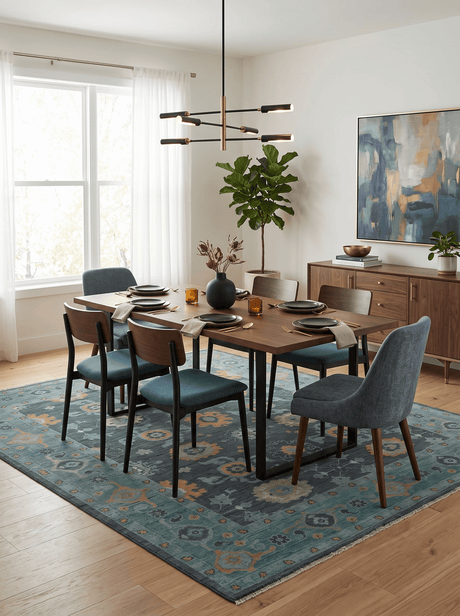 Hand Knotted Charcoal and Aqua Traditional Multi Size Oushak Wool Area Rug
