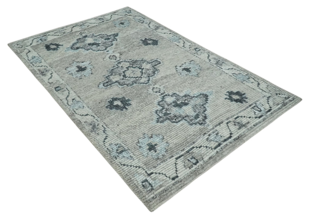 Hand Knotted Charcoal And Beige Traditional with Blended Custom Made Wool Rug
