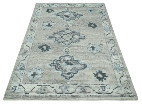 Hand Knotted Charcoal And Beige Traditional with Blended Custom Made Wool Rug