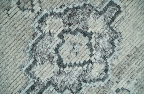 Hand Knotted Charcoal And Beige Traditional with Blended Custom Made Wool Rug