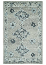 Hand Knotted Charcoal And Beige Traditional with Blended Custom Made Wool Rug