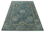 Hand Knotted Charcoal and Brown Traditional Oushak Wool Rug