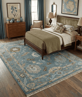 Hand Knotted Charcoal and Brown Traditional Oushak Wool Rug