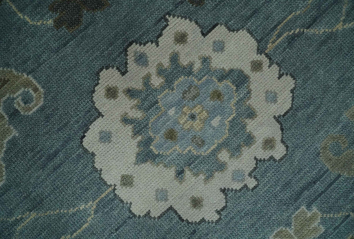 Hand Knotted Charcoal and Brown Traditional Oushak Wool Rug