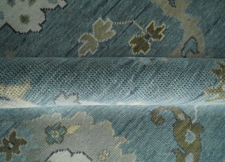 Hand Knotted Charcoal and Brown Traditional Oushak Wool Rug