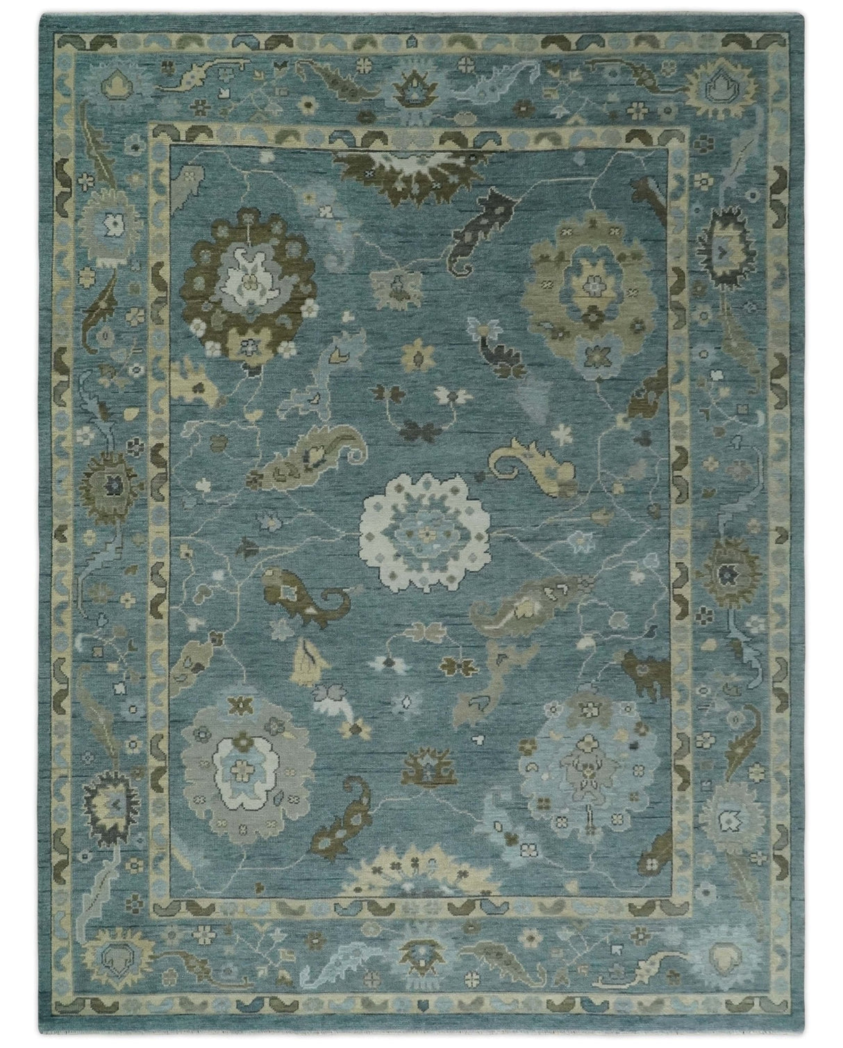 Hand Knotted Charcoal and Brown Traditional Oushak Wool Rug