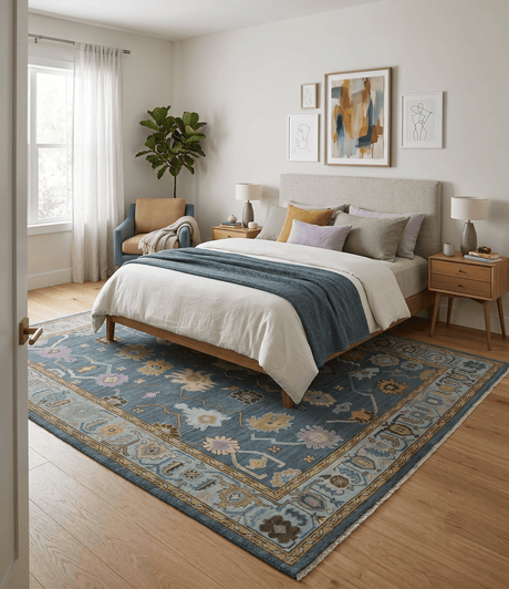 Hand Knotted Charcoal and Brown Vibrant colorful Oushak Wool Area Rug