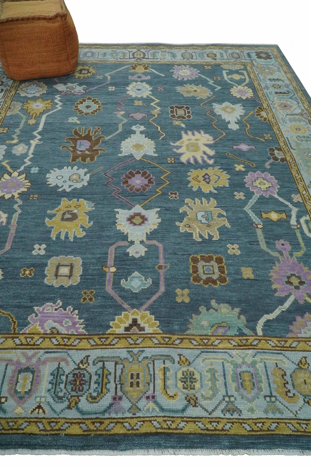 Hand Knotted Charcoal and Brown Vibrant colorful Oushak Wool Area Rug