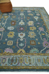Hand Knotted Charcoal and Brown Vibrant colorful Oushak Wool Area Rug