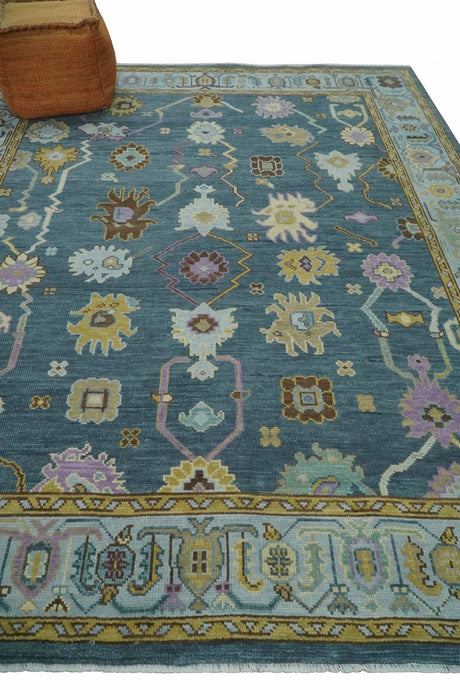Hand Knotted Charcoal and Brown Vibrant colorful Oushak Wool Area Rug