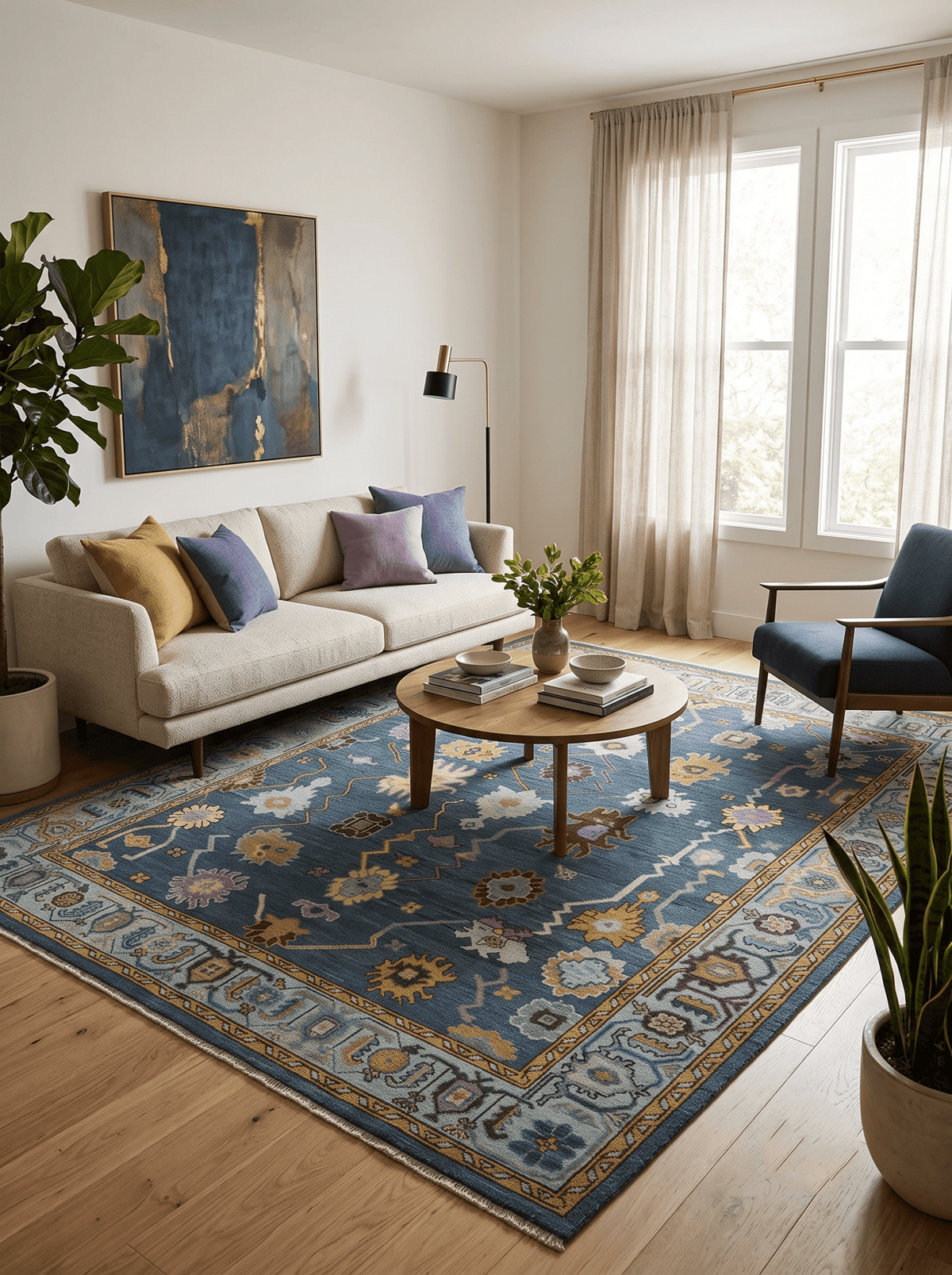 Hand Knotted Charcoal and Brown Vibrant colorful Oushak Wool Area Rug
