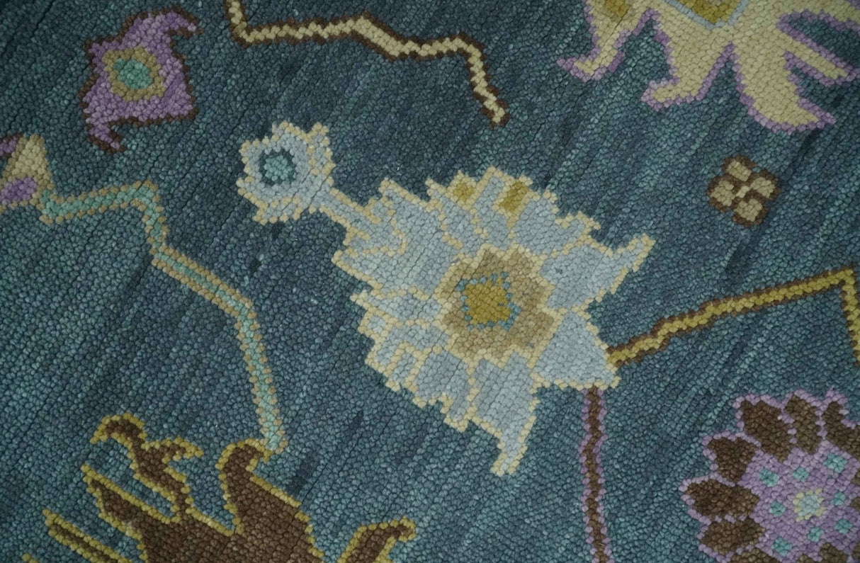 Hand Knotted Charcoal and Brown Vibrant colorful Oushak Wool Area Rug