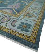 Hand Knotted Charcoal and Brown Vibrant colorful Oushak Wool Area Rug