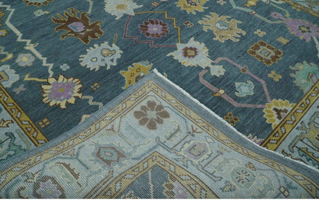 Hand Knotted Charcoal and Brown Vibrant colorful Oushak Wool Area Rug