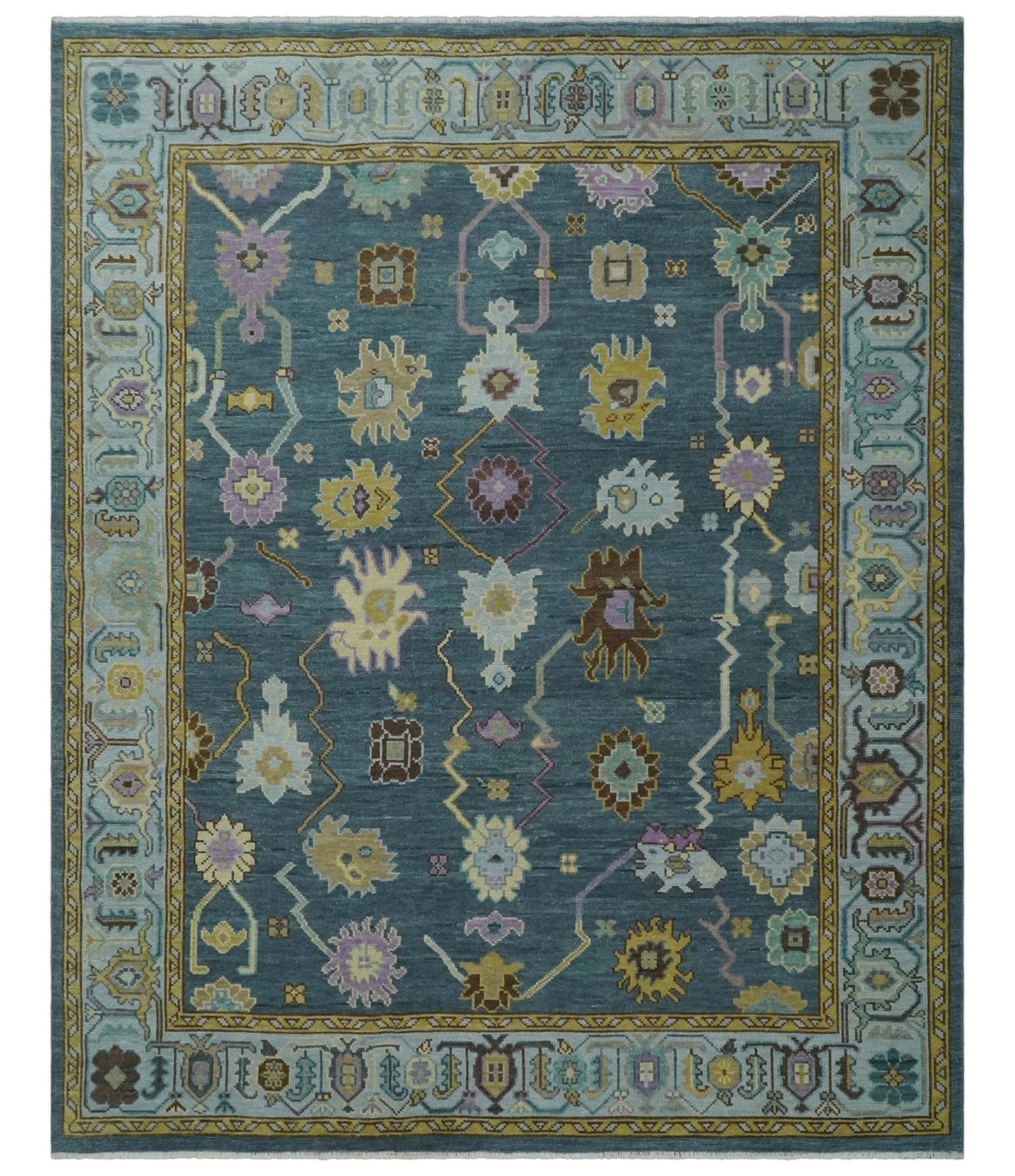 Hand Knotted Charcoal and Brown Vibrant colorful Oushak Wool Area Rug