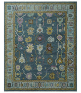 Hand Knotted Charcoal and Brown Vibrant colorful Oushak Wool Area Rug