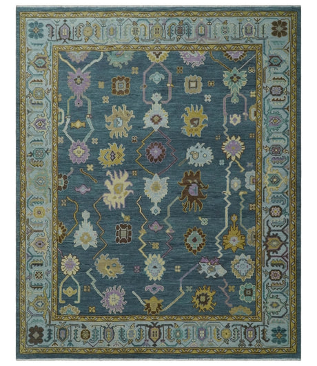 Hand Knotted Charcoal and Brown Vibrant colorful Oushak Wool Area Rug