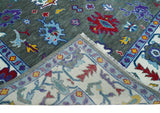 Hand Knotted Charcoal and Ivory Traditional Oushak Style Wool Rug