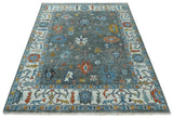 Hand Knotted Charcoal And Ivory Traditional Oushak Wool Area Rug