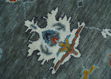 Hand Knotted Charcoal And Ivory Traditional Oushak Wool Area Rug