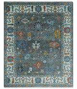 Hand Knotted Charcoal And Ivory Traditional Oushak Wool Area Rug
