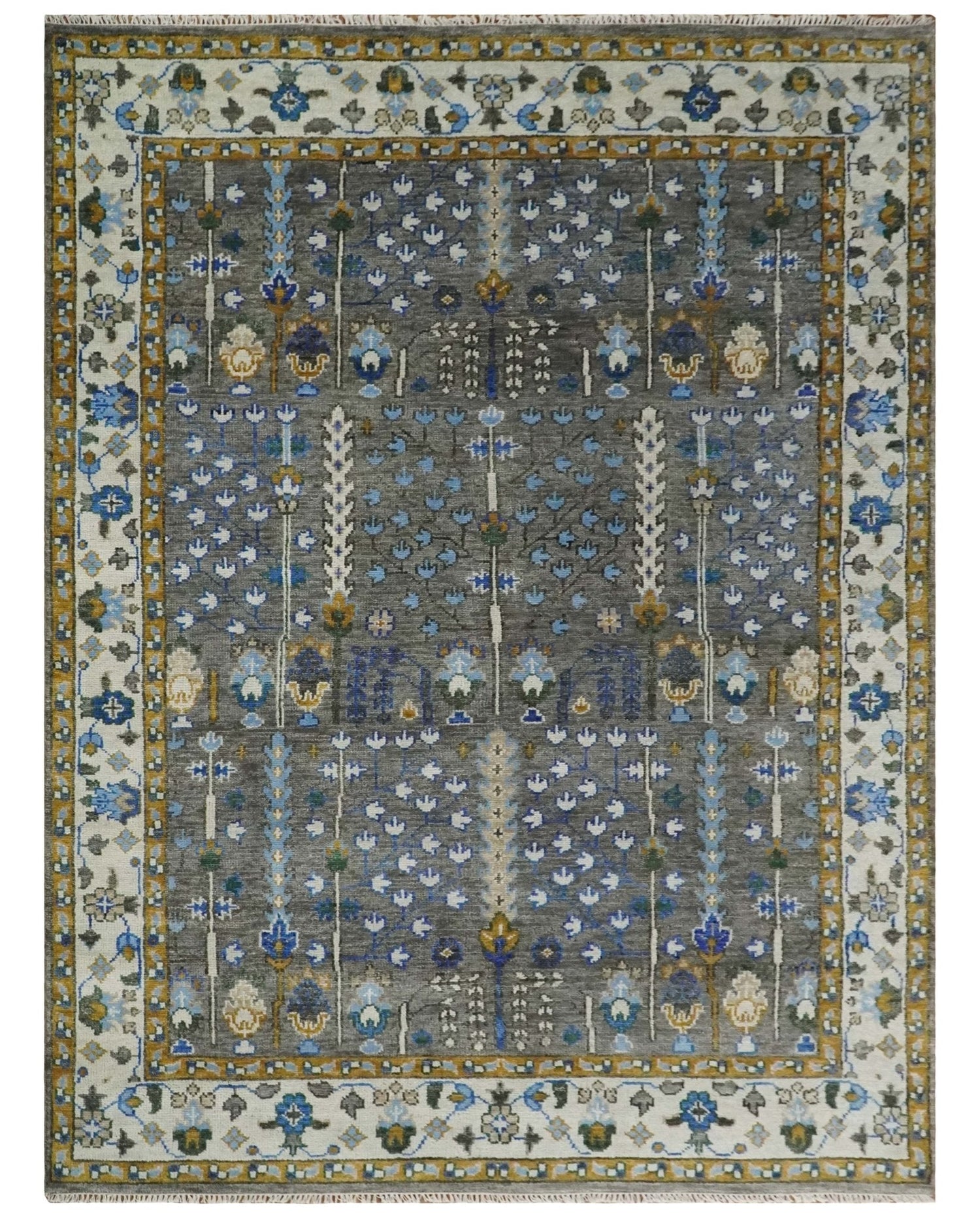 Hand Knotted Charcoal and Ivory Traditional Vintage Style Custom Made Wool Area Rug