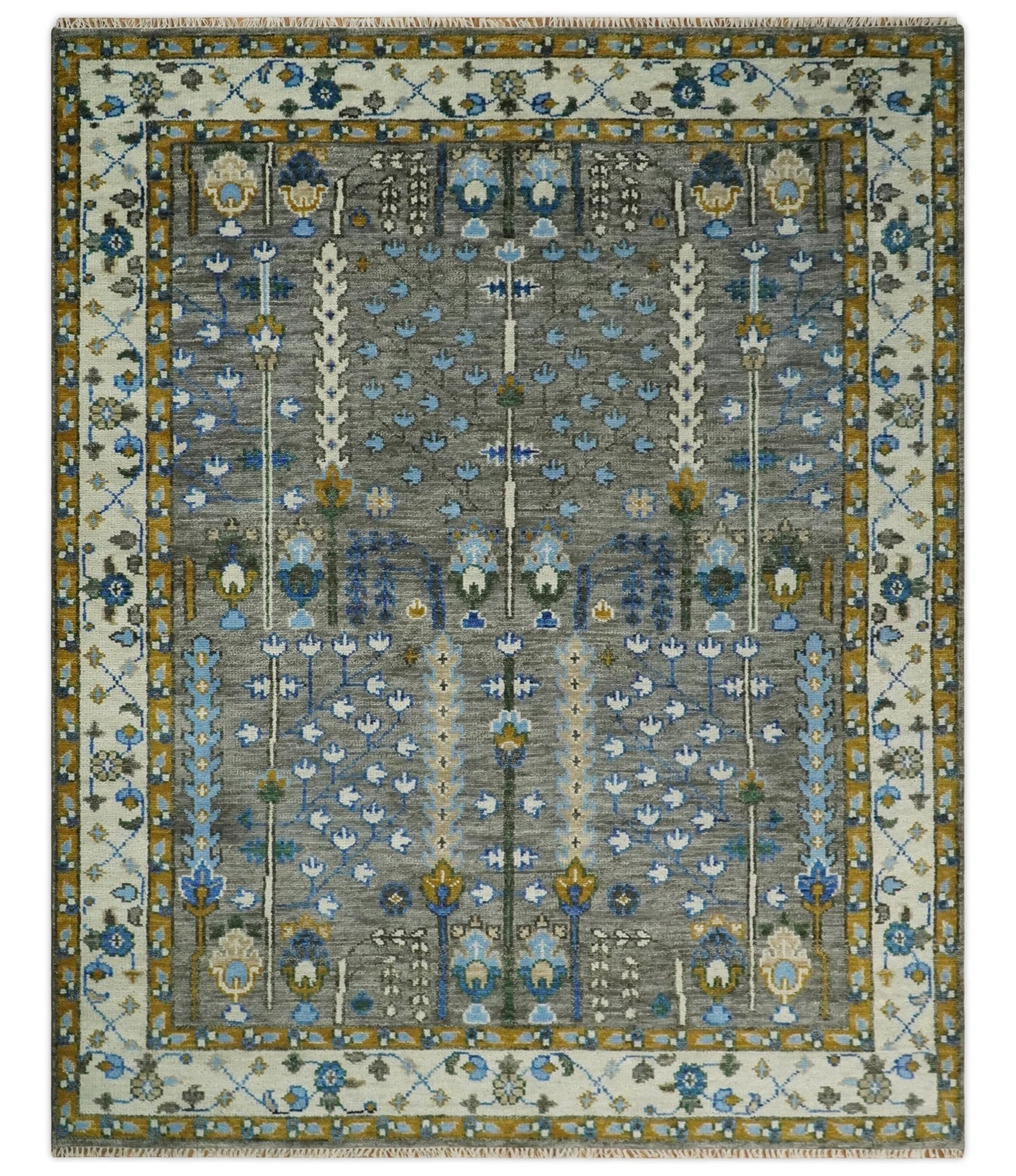 Hand Knotted Charcoal and Ivory Traditional Vintage Style Custom Made Wool Area Rug