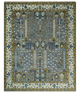 Hand Knotted Charcoal and Ivory Traditional Vintage Style Custom Made Wool Area Rug