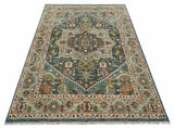Hand Knotted Charcoal, Camel and Teal Traditional Heriz Multi size Wool Area Rug