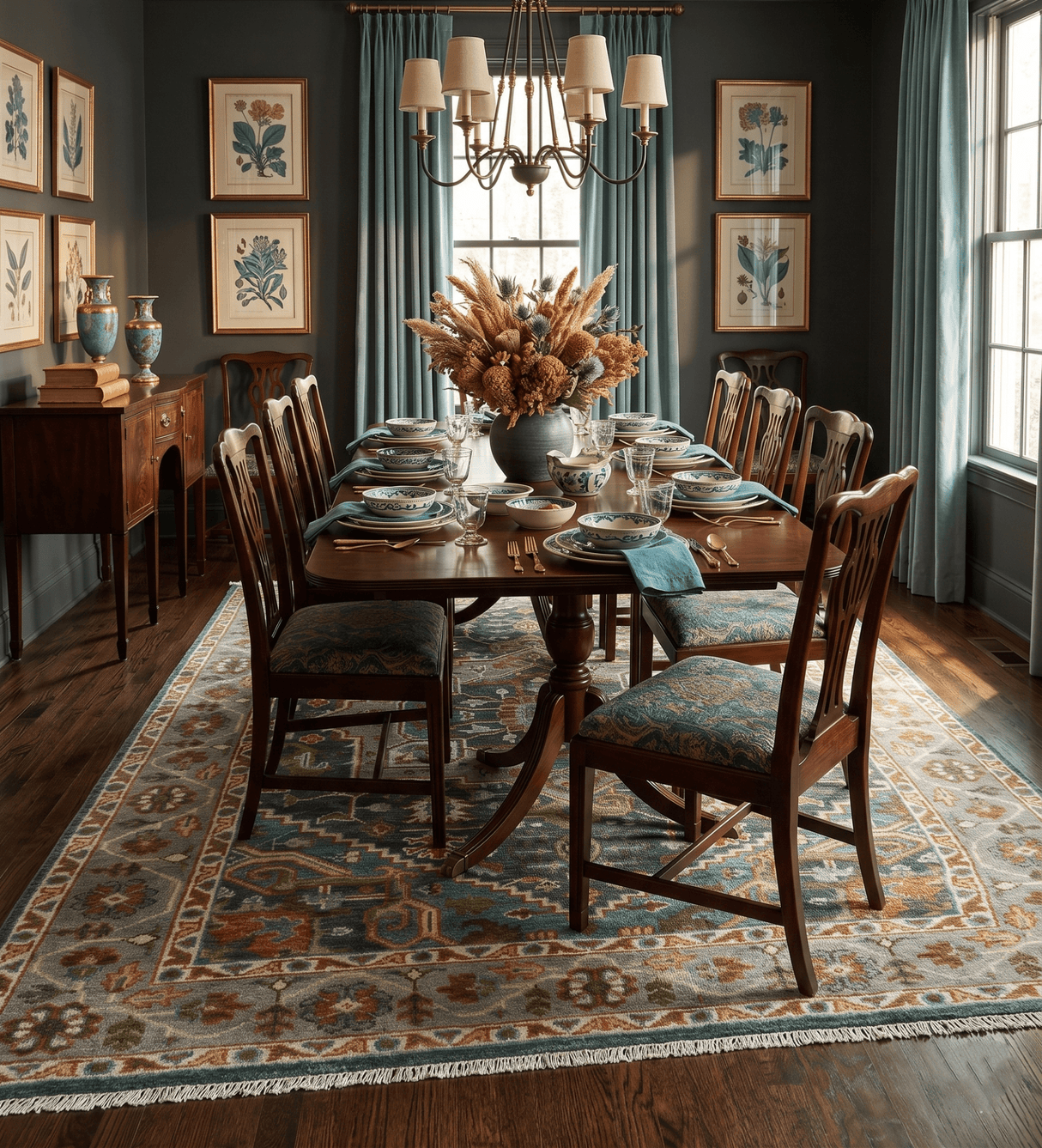 Hand Knotted Charcoal, Camel and Teal Traditional Heriz Multi size Wool Area Rug