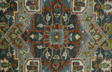 Hand Knotted Charcoal, Camel and Teal Traditional Heriz Multi size Wool Area Rug