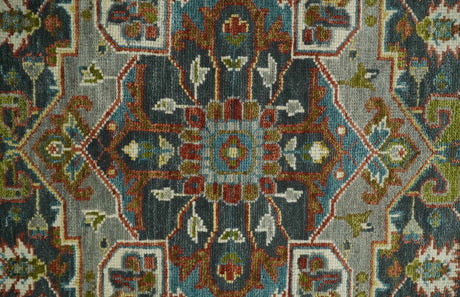 Hand Knotted Charcoal, Camel and Teal Traditional Heriz Multi size Wool Area Rug
