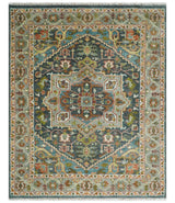 Hand Knotted Charcoal, Camel and Teal Traditional Heriz Multi size Wool Area Rug