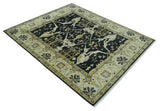 Hand Knotted Charcoal, Ivory and Olive Oriental Oushak 8x10 Wool Area Rug