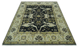 Hand Knotted Charcoal, Ivory and Olive Oriental Oushak 8x10 Wool Area Rug