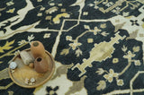 Hand Knotted Charcoal, Ivory and Olive Oriental Oushak 8x10 Wool Area Rug