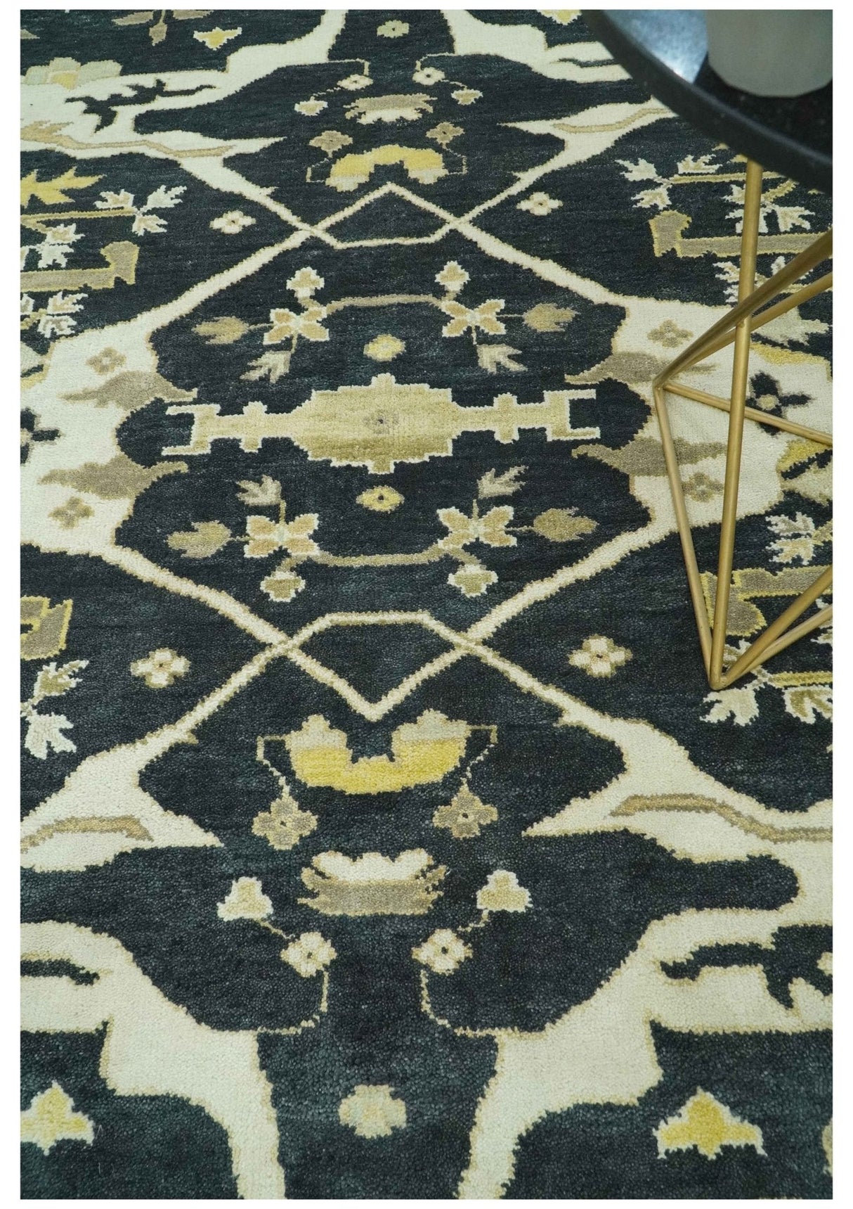Hand Knotted Charcoal, Ivory and Olive Oriental Oushak 8x10 Wool Area Rug