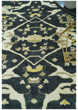 Hand Knotted Charcoal, Ivory and Olive Oriental Oushak 8x10 Wool Area Rug