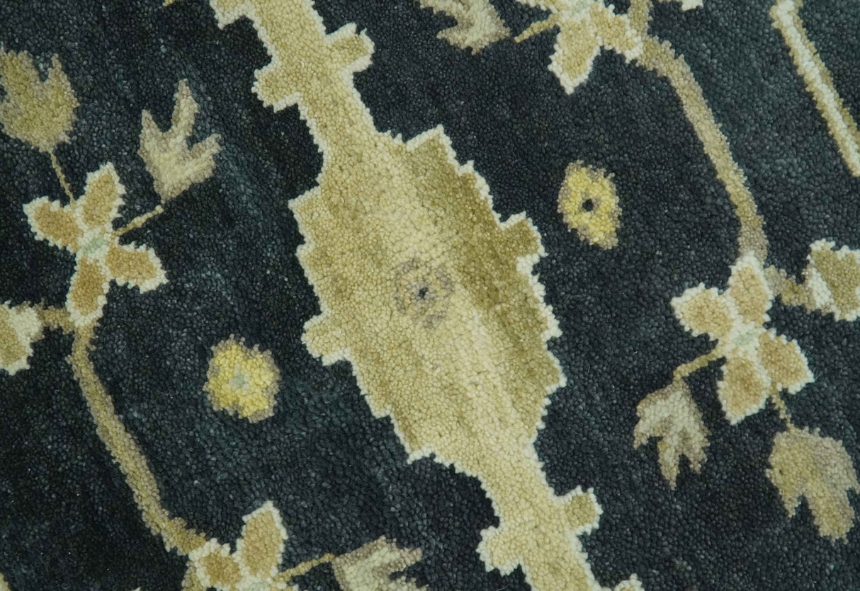 Hand Knotted Charcoal, Ivory and Olive Oriental Oushak 8x10 Wool Area Rug
